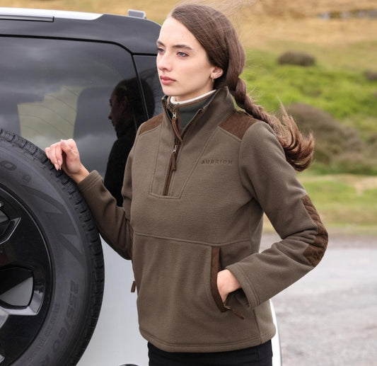 Aubrion Heritage Quarter Zip Fleece Unisex Dark Olive