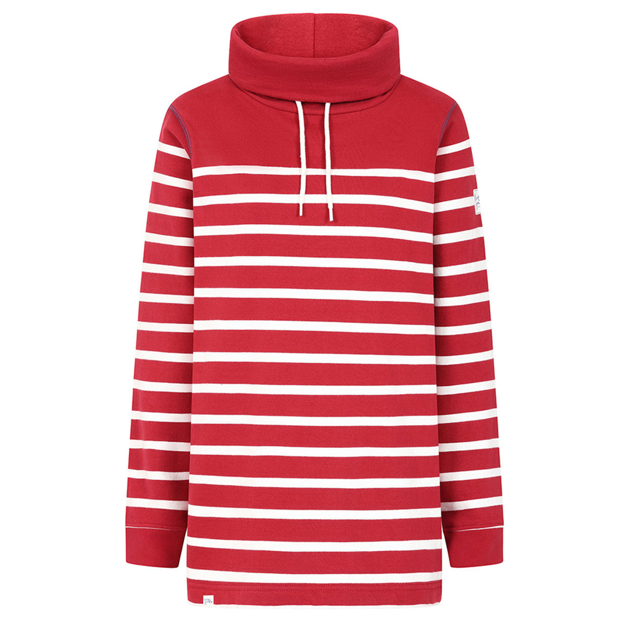 Lazy Jacks Ladies Roll Neck Striped Sweatshirt - Red