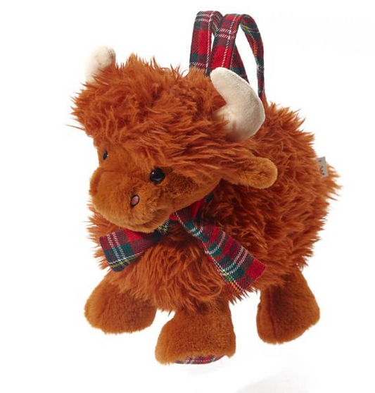 Langs Highland Cow Bag Plush Fabric with Tartan Handle