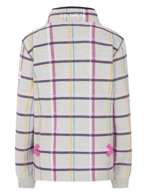 Lazy Jacks Relaxed Fit Button Neck Sweatshirt - Plaid Grey Marle