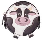 Mala Pinky Cow Round Black Leather Coin Purse