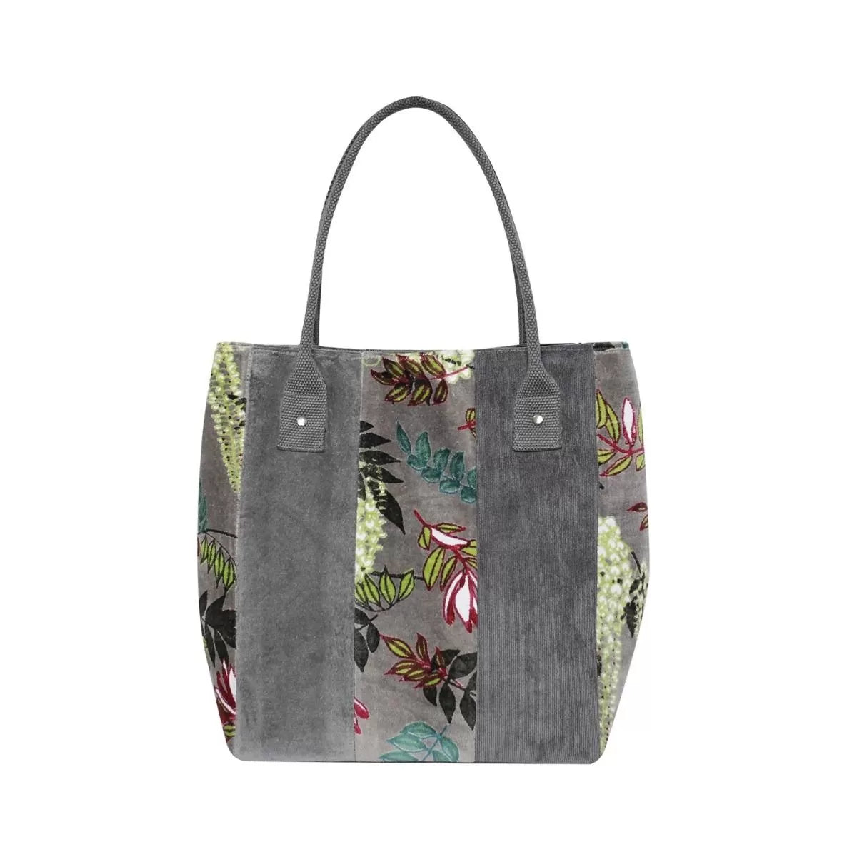 Earth Squared Printed Grey Velvet Slouch Tote Bag