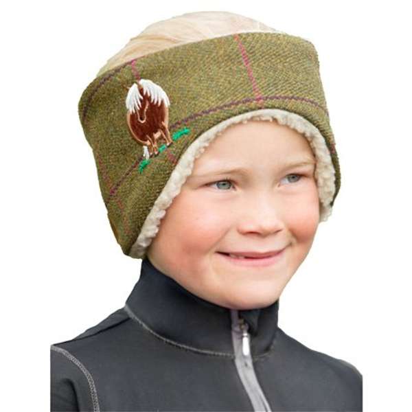 British Country Collection Childrens Fat Pony Olive Tweed Headband