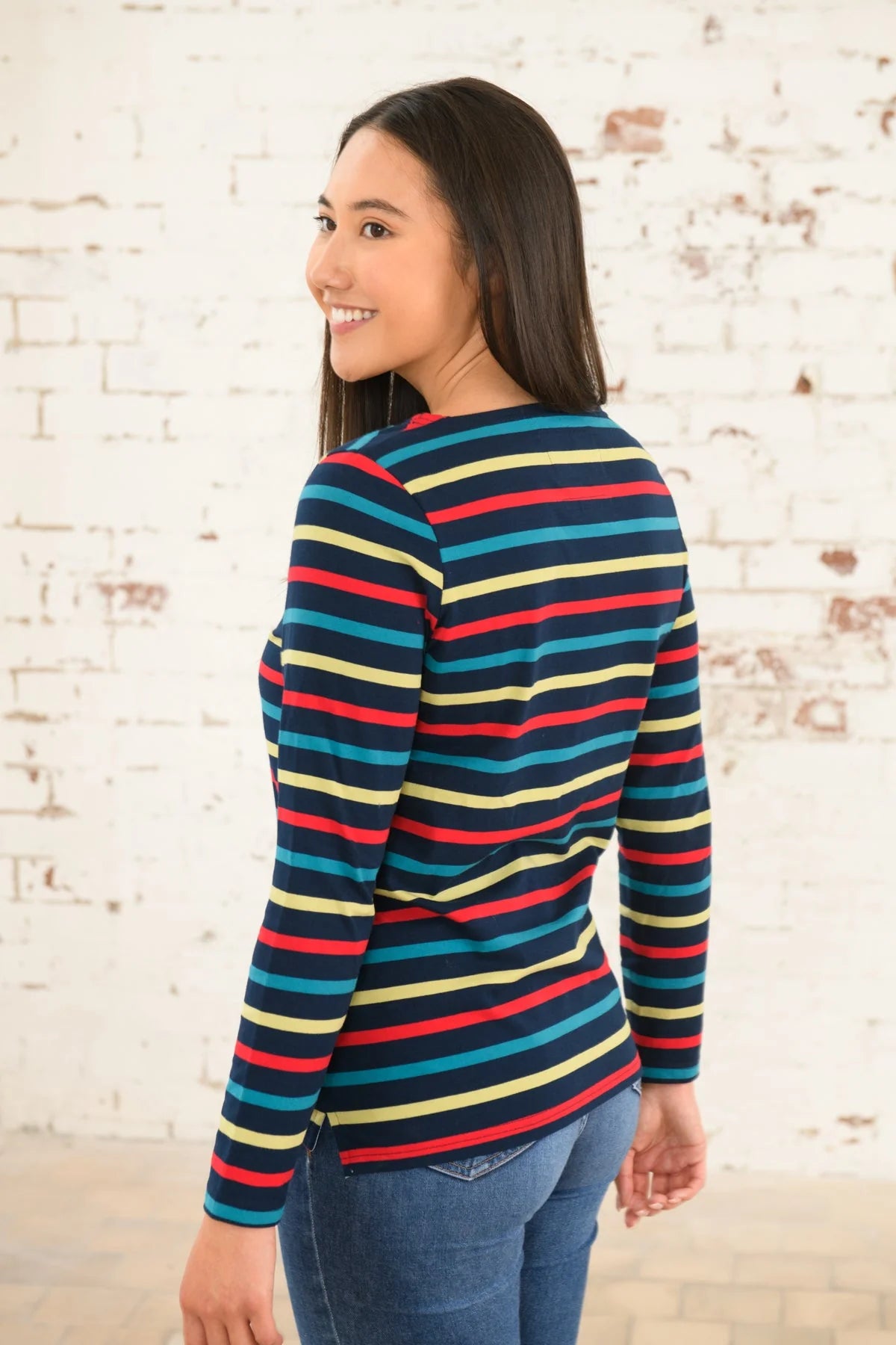 Lighthouse Causeway Apple Red Stripe Long Sleeve Top