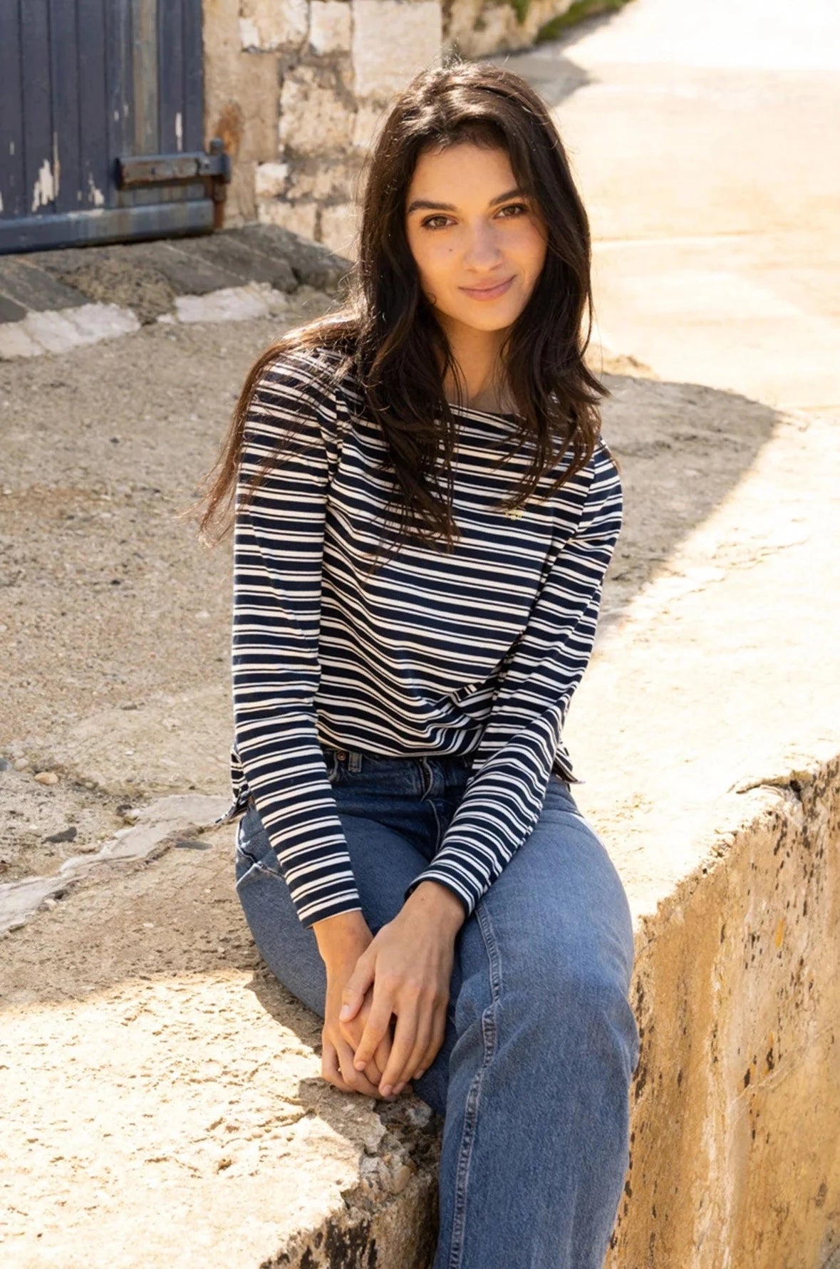 Lighthouse Causeway Navy Stripe Long Sleeve Top