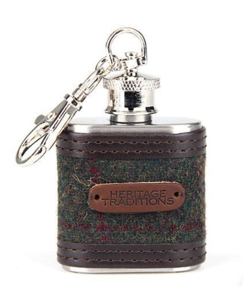 Heritage Hipflask Keyring 1oz - Green Box Tweed