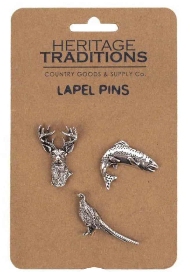 Heritage Pin Badge 3pk Set Salmon, Pheasant, Stag