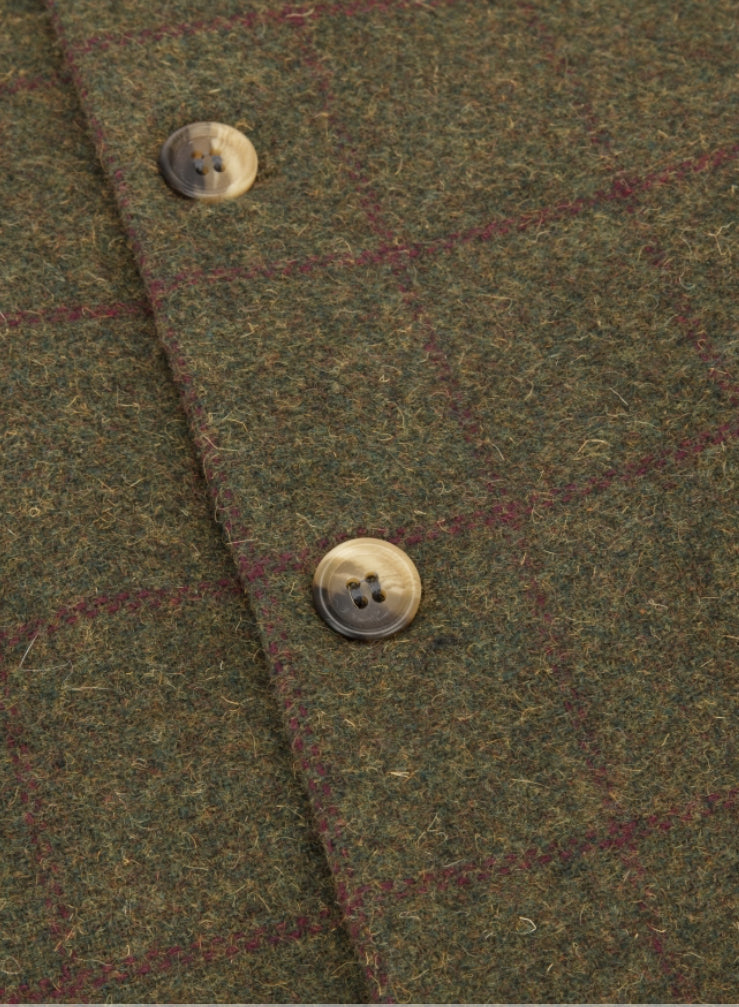 Hoggs Of Fife Tummel Tweed Dress Waistcoat Olive/wine