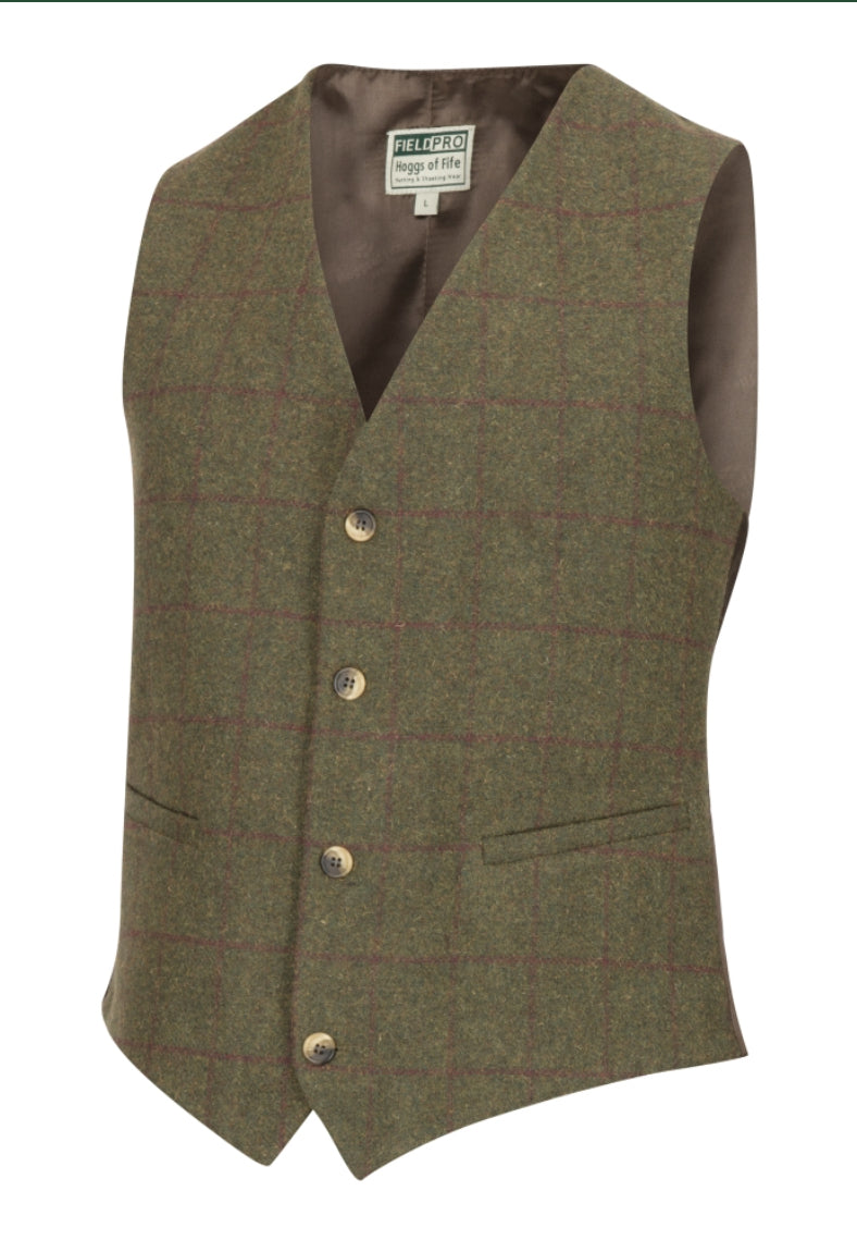 Hoggs Of Fife Tummel Tweed Dress Waistcoat Olive/wine