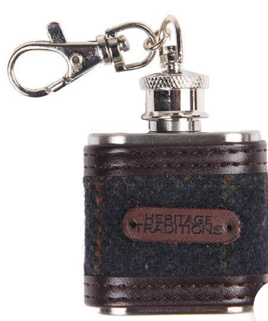 Heritage Hipflask Keyring 1oz - Green Box Tweed