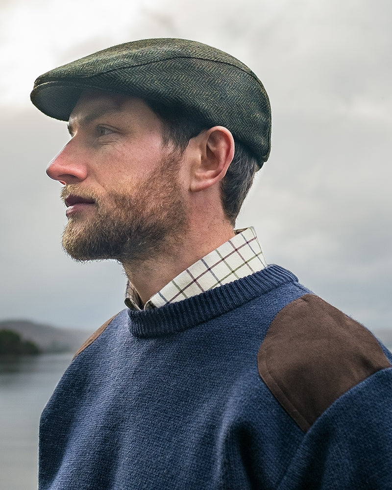 Hoggs Of Fife Herringbone Waterproof Green Tweed Cap