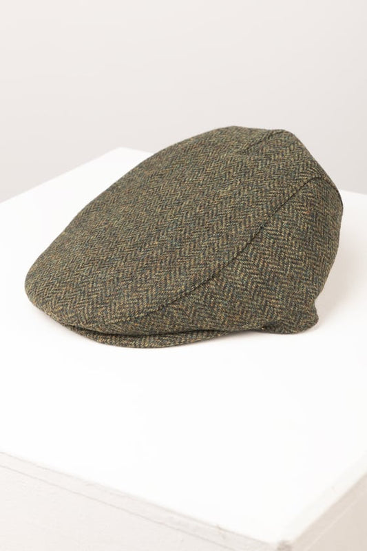 Rydale Tweed Flat Cap - Terrington - Olive Herringbone
