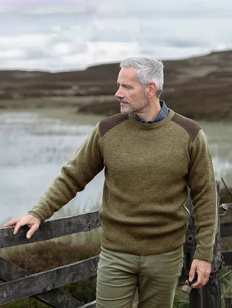 Hoggs Of Fife Melrose II Crew Pullover - Meadow Green Marl