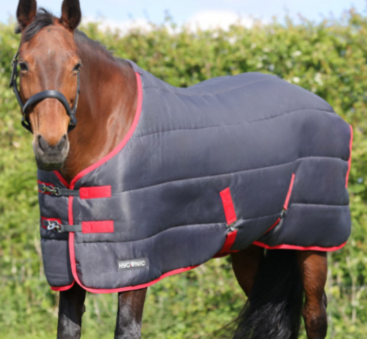 Hy Equestrian Hyconic Stable Rug - Black With Red Binding - 250g