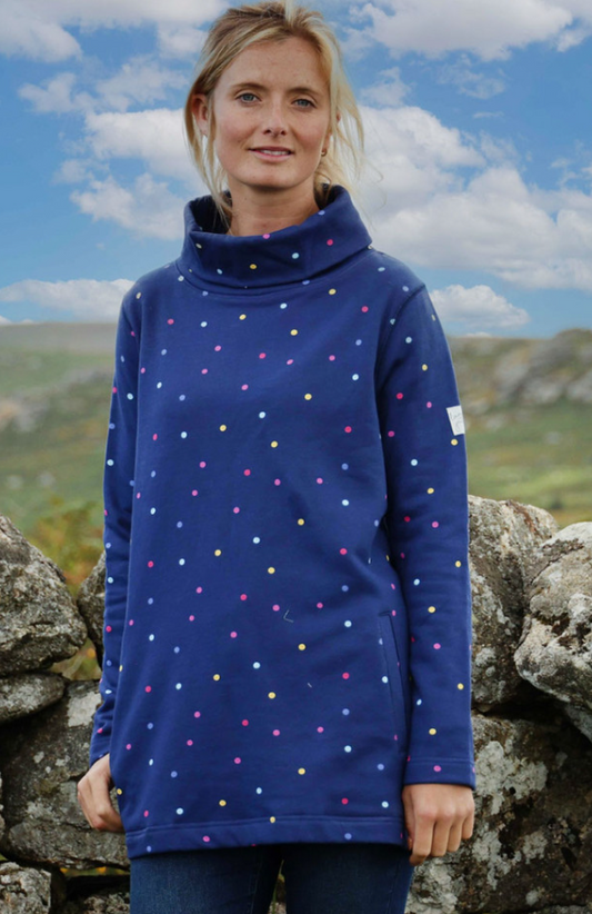 Lazy Jacks LJ20 Printed Roll Neck Sweatshirt - Polka Dot - Twilight