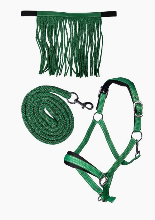 HKM Lily Headcollar And Lead Rope Set With Fly Fringe Green