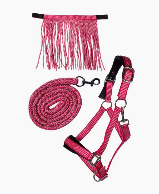 HKM Lily Headcollar And Lead Rope Set With Fly Fringe Pink