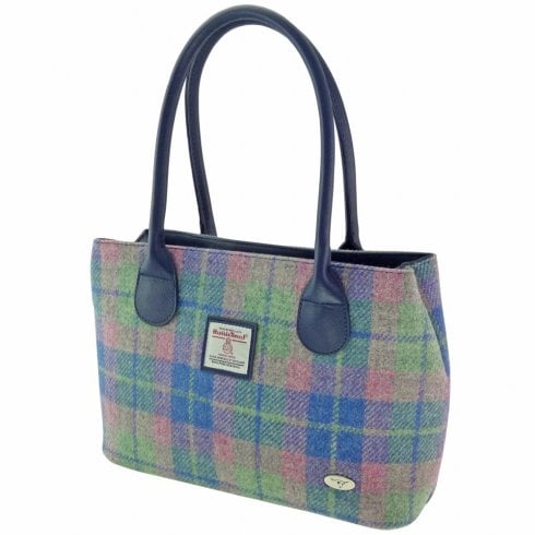 Harris Tweed 'cassley' Soft Blue/Pink Tartan Classic Handbag