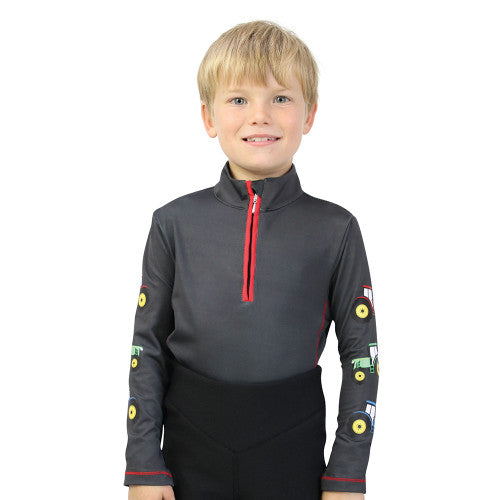 Hy Equestrian Childs Charcoal Grey/Red Tractor Collection Base Layer