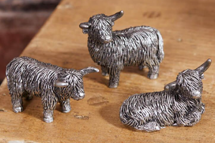 Highland Cow Mini Ornament Silver Textured Resin