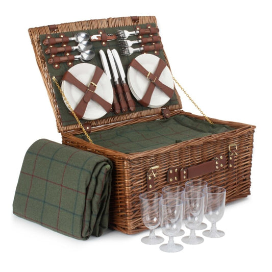 6 Person Classic Green Tweed Hamper.