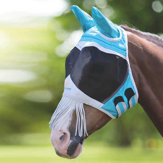 Shires FlyGuard Pro Fine Mesh Teal Fly Mask With Nose Fringe