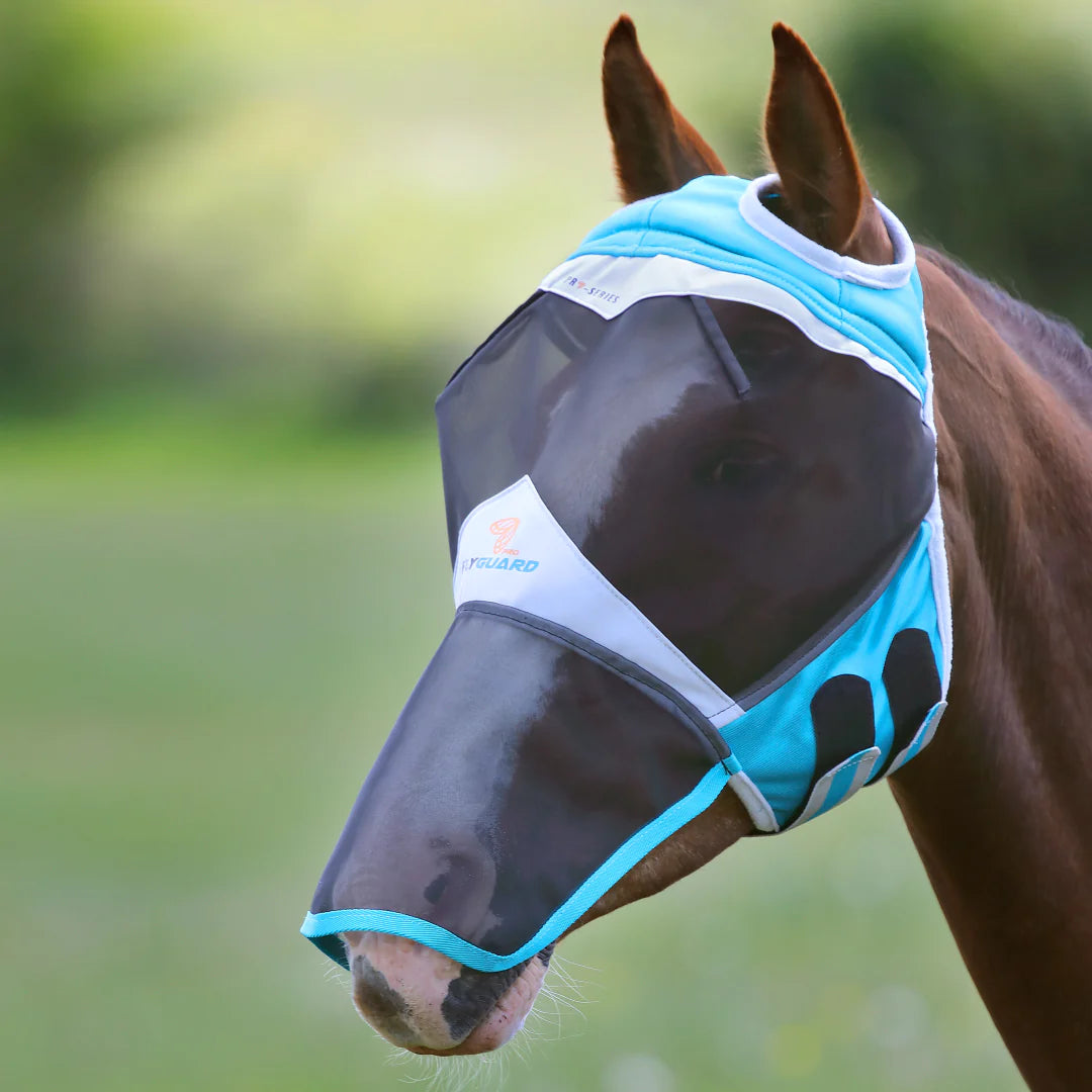 Shires FlyGuard Pro Fine Mesh Teal Fly Mask With Ears Holes & Nose