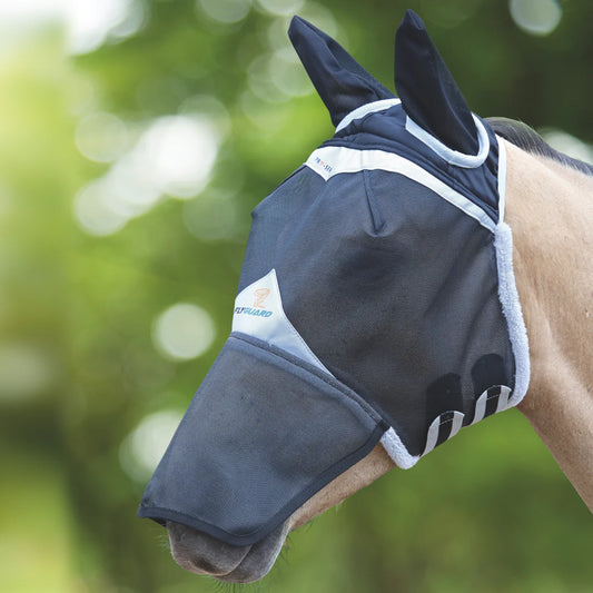 Shires FlyGuard Pro Field Durable Black Fly Mask With Ears & Nose