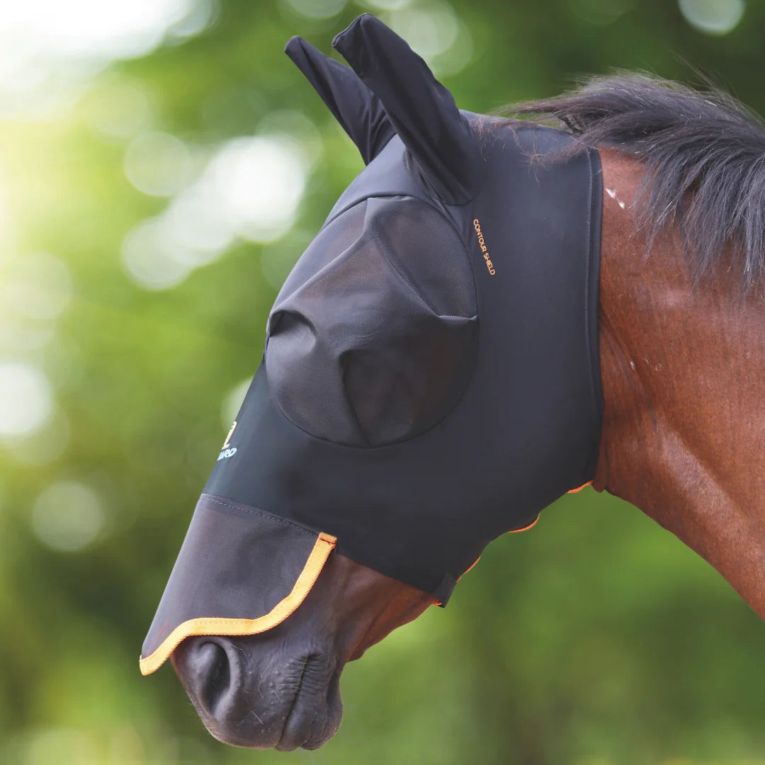 Shires FlyGuard Pro Stretch Jet Black Fly Mask With Nose