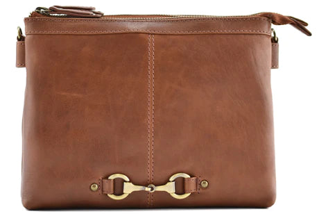 Mala Tan Steed Double Pocket Cross Body Bag