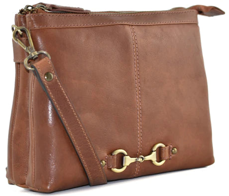 Mala Tan Steed Double Pocket Cross Body Bag