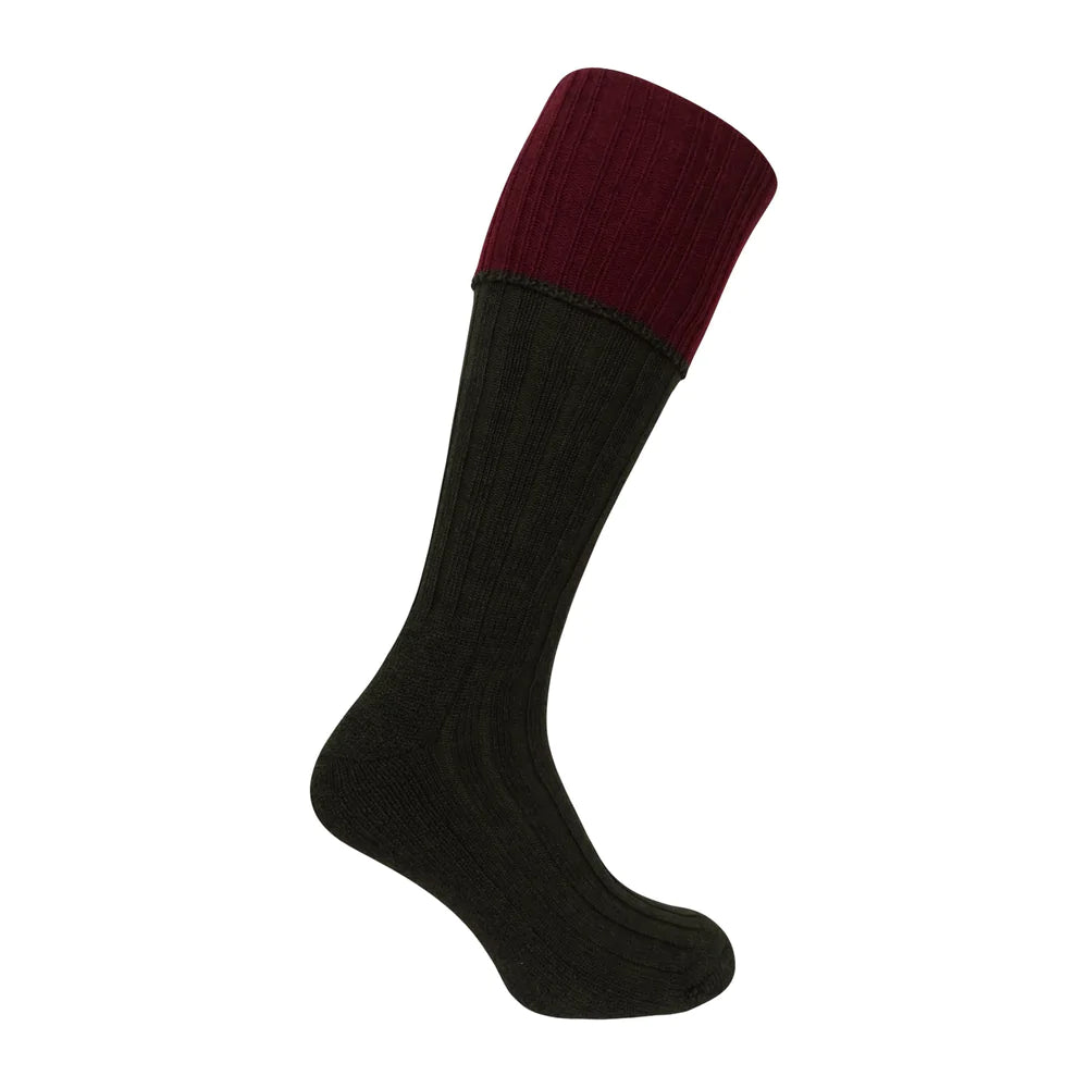 Hoggs Of Fife Dark Green/ Burgundy Contrast Turnover Shooting Socks