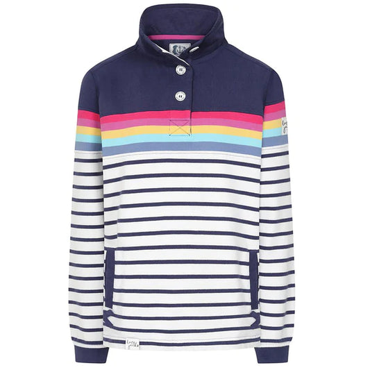 Lazy Jacks Super Soft Prism Striped Button Neck Sweatshirt