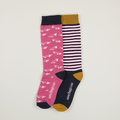 Toggi Deep Pink/Navy Canine 2 Pack Socks