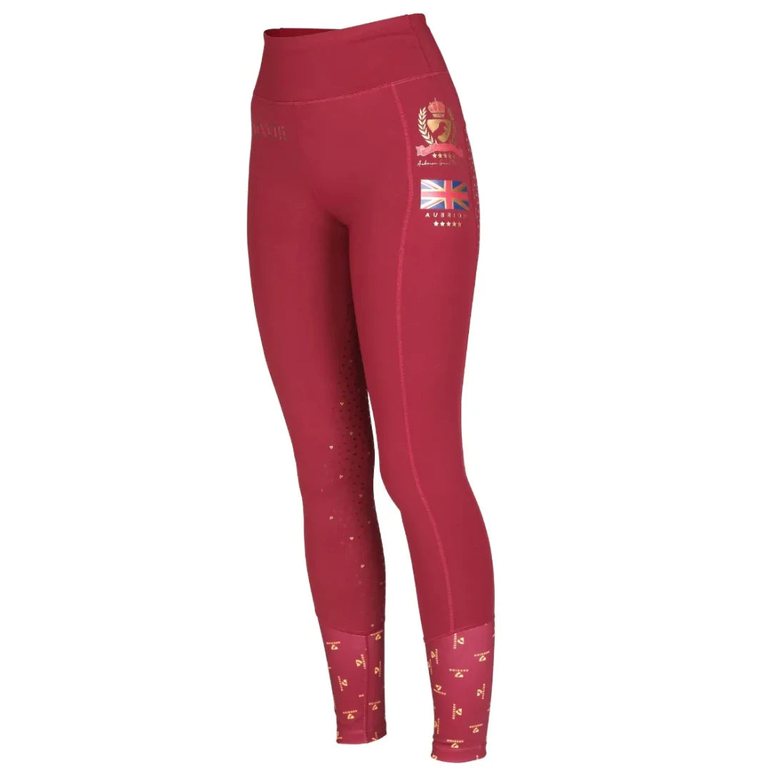 SHIRES 8532 AUBRION TEAM RIDING TIGHTS MAIDS BURGUNDY