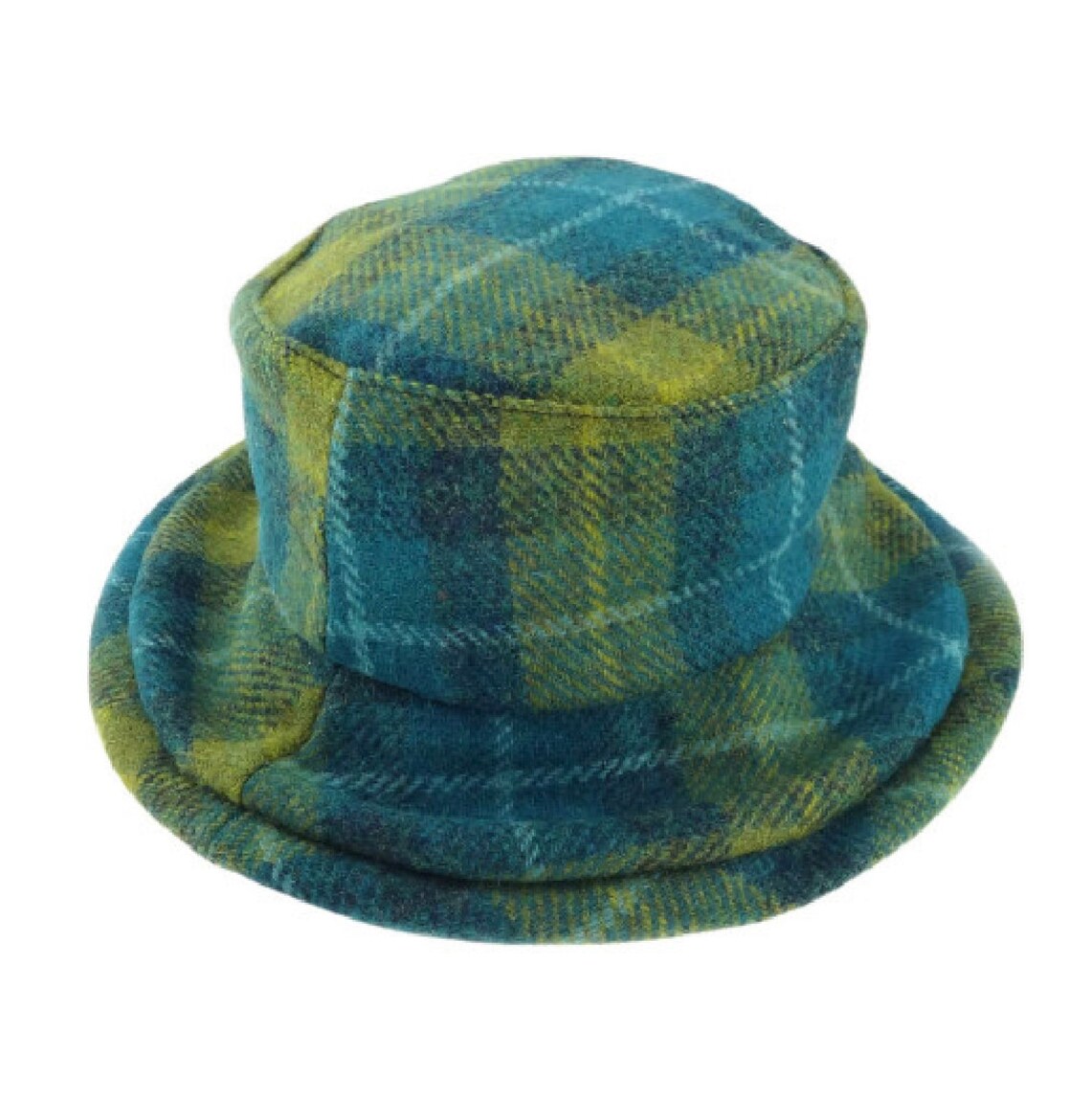 Harris Tweed Ladies Cloche Sea Blue/Green Tartan Hat