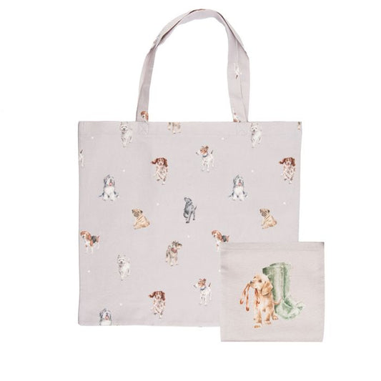 Wrendale Foldable Shopping Bag Lab Pup And Green Wellys.