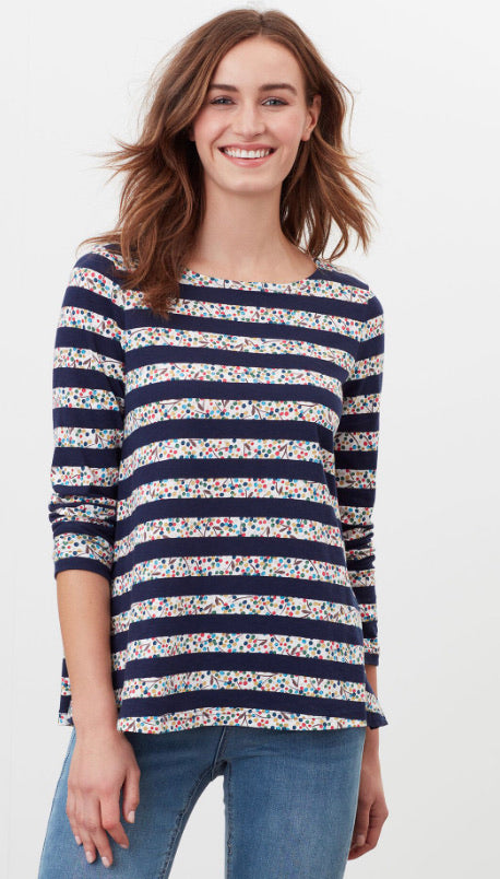 Joules Women's Harbour Lt Swing Jersey Top Navy Ditsy Stripe