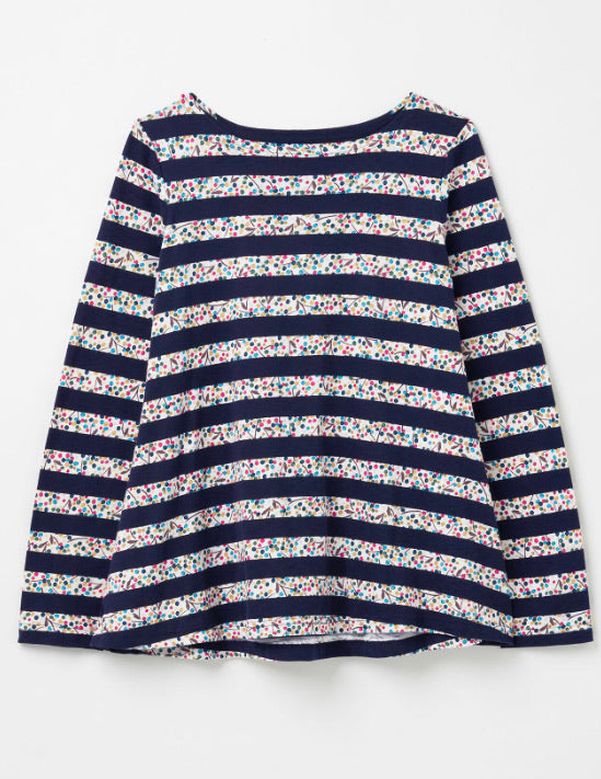 Joules Women's Harbour Lt Swing Jersey Top Navy Ditsy Stripe