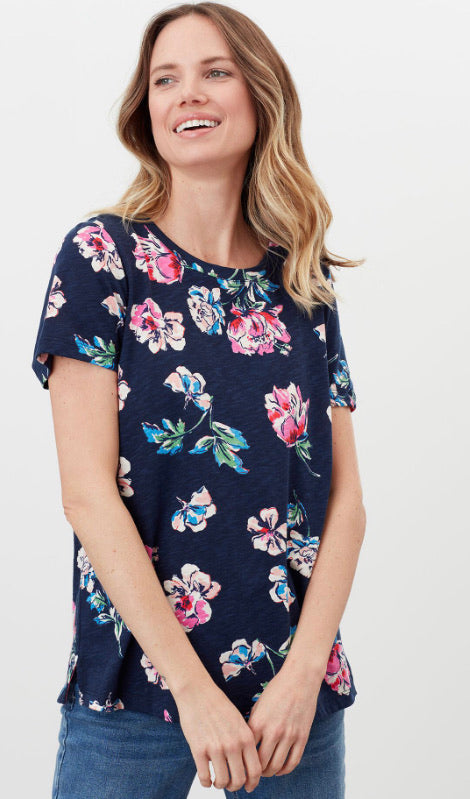 Joules Womens Carley Print Classic Crew T-Shirt - Navy Floral