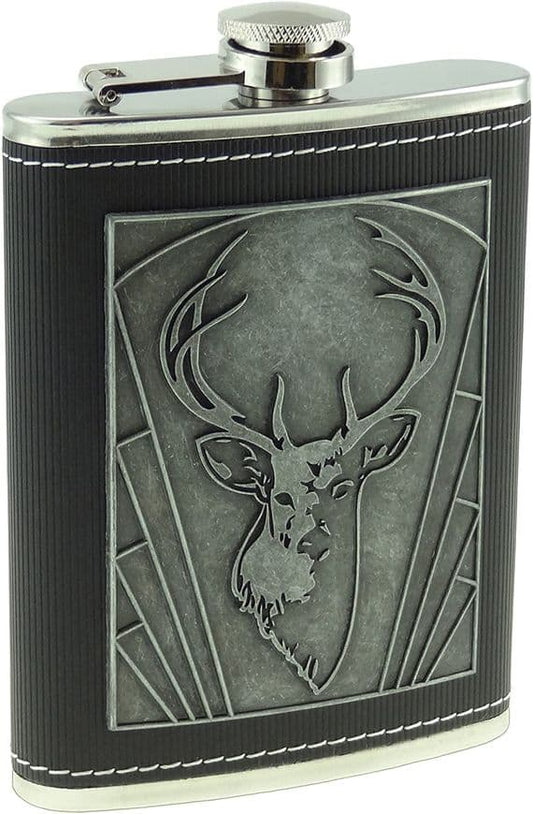 Embossed Stag Design 8oz Hip Flask