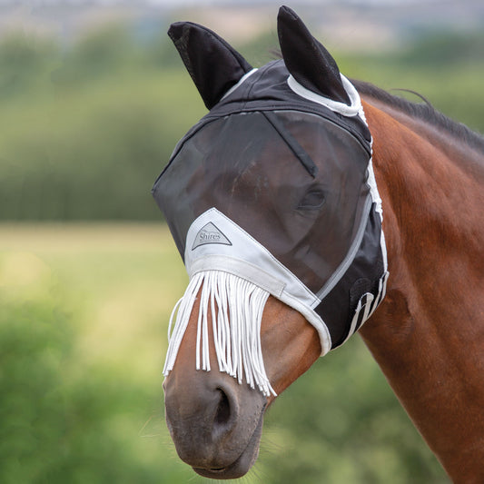 Shires FlyGuard Pro Fine Mesh Black Fly Mask With Nose Fringe